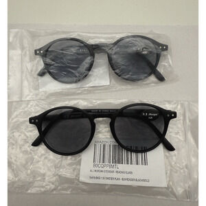 A.J Morgan Reading Glasses +1.75 +1.50 Pokey Black Round Frames 2 pieces READ...